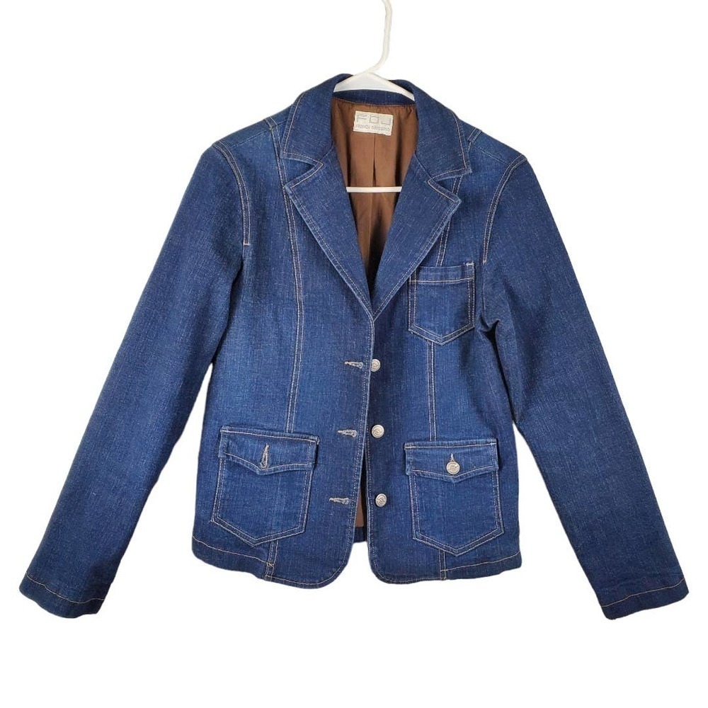 FDJ French Dressing Denim Jacket Medium Blue Button Up 90s Minimalist Coat